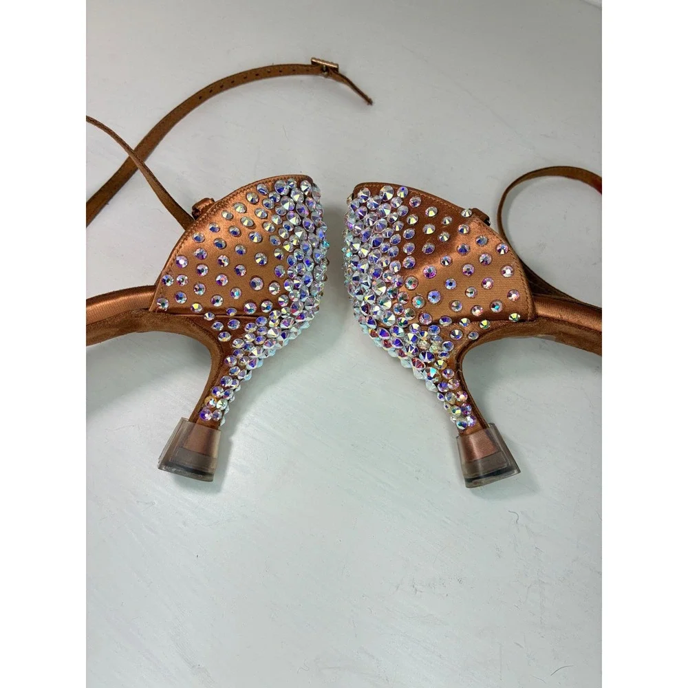 Supadance Ballroom Dance Shoes Kids Size 3 Copper Satin Crystal Flared Heel UK 3
